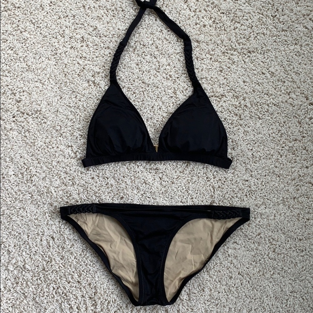 BCBG Maxazria black braided detail bikini L